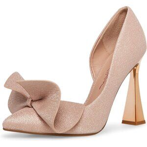 Betsey Johnson Women's Nobble-p Pump Size 9.5 Cream Pull-On 4.25 inch Heel